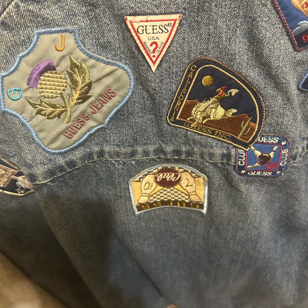 Vintage GUESS Blue Denim Patchwork Jacket S Asymmetrical Bomber - Picture 12 of 12